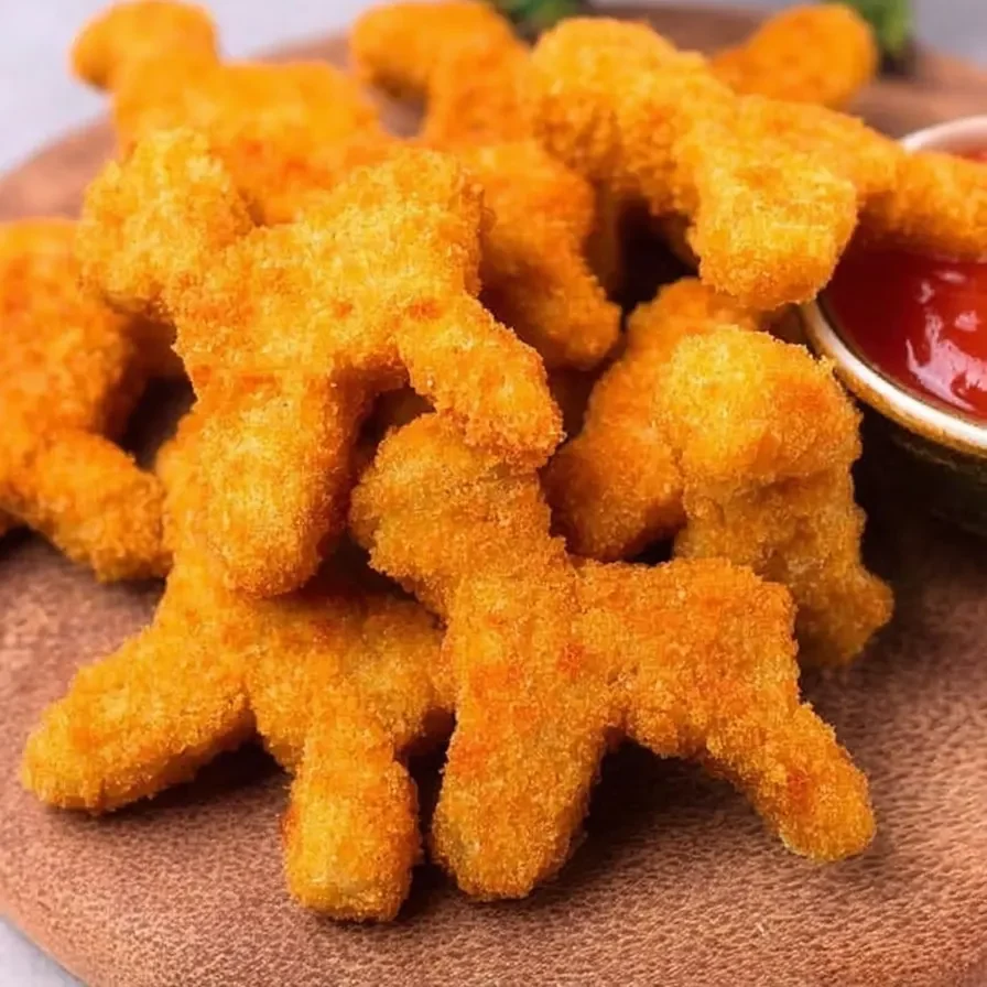 Perfectly cooked air fryer dino nuggets with dipping sauces