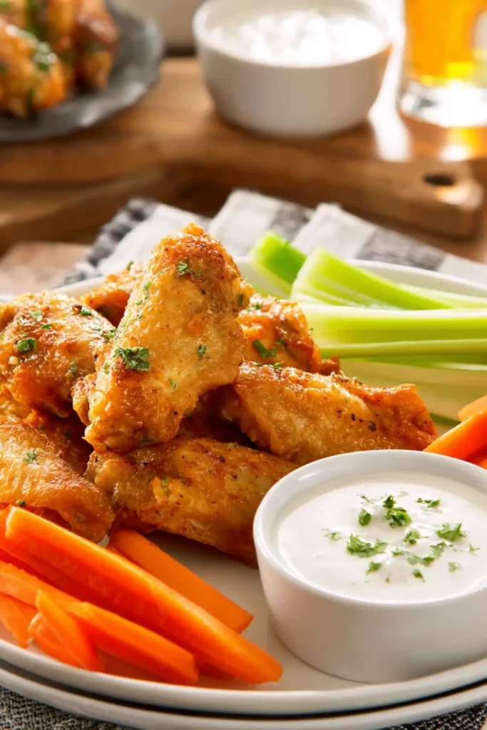 Air Fryer Frozen Chicken Wings 4 Served air fryer frozen chicken wings with sides and dipping sauce