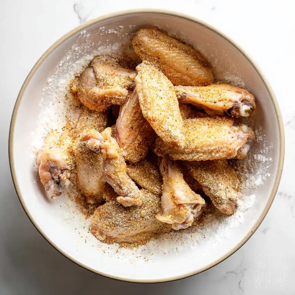 Air Fryer Frozen Chicken Wings 2 chicken wings in large mixing bowl