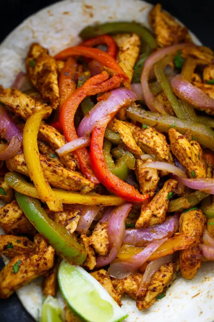Air Fryer Chicken Fajitas 4 Air fryer chicken fajitas served in bowl with toppings