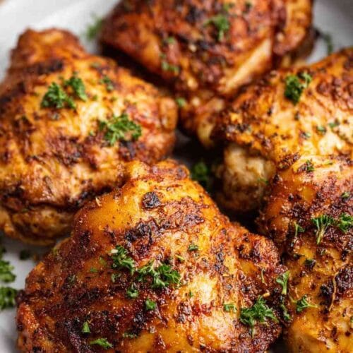 Perfect air fryer chicken thighs with crispy golden skin