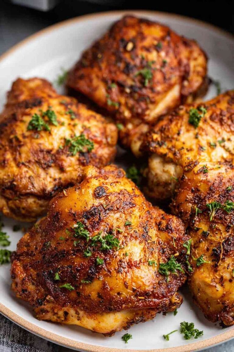 Perfect air fryer chicken thighs with crispy golden skin