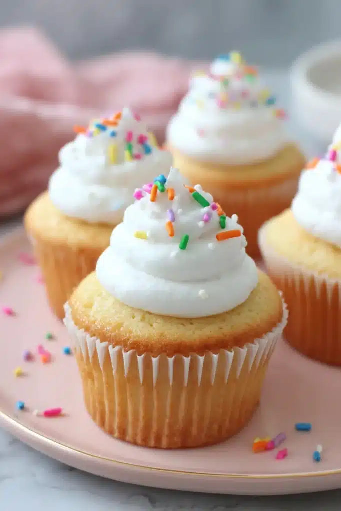 Air Fryer Cupcakes 5 Frosted air fryer cupcakes served