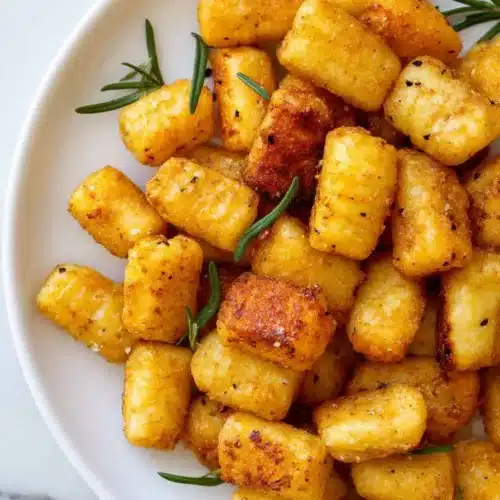 Air Fryer Gnocchi Chips 5 Air fryer gnocchi chips golden crispy on white plate