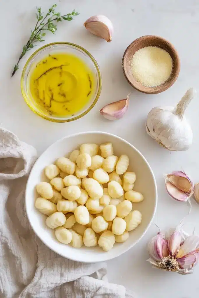 Air Fryer Gnocchi Chips 2 Air fryer gnocchi chips ingredients olive oil garlic powder salt
