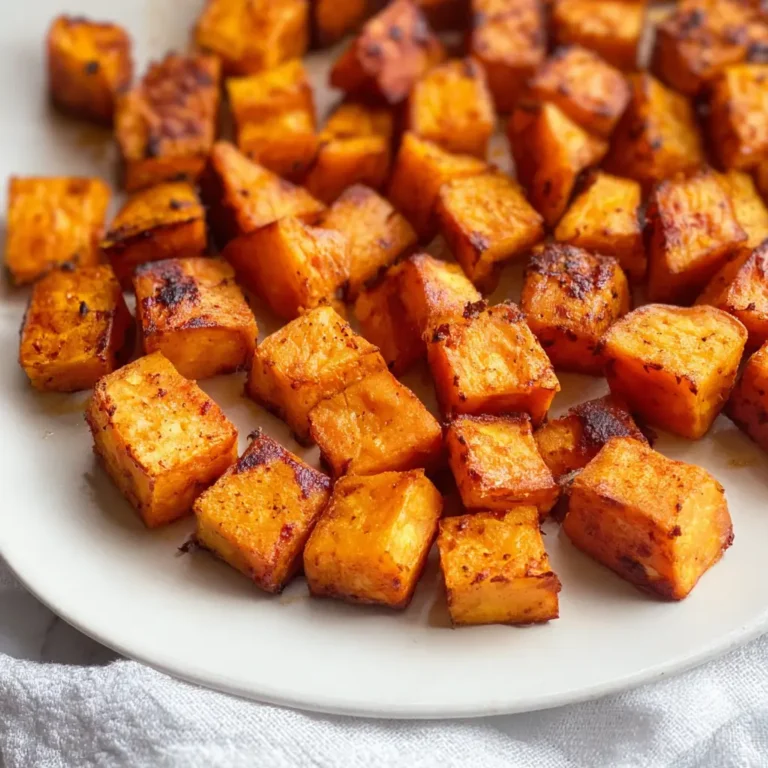 Air fryer sweet potato cubes golden crispy recipe featured image