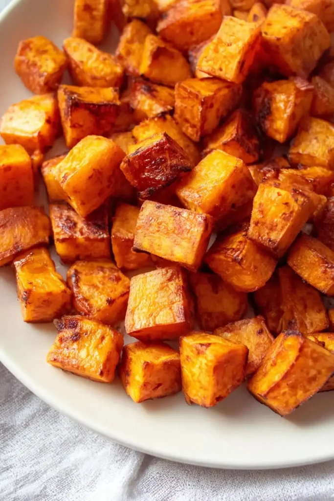 Air Fryer Sweet Potato Cubes 4 Air fryer sweet potato cubes serving ideas platter presentation
