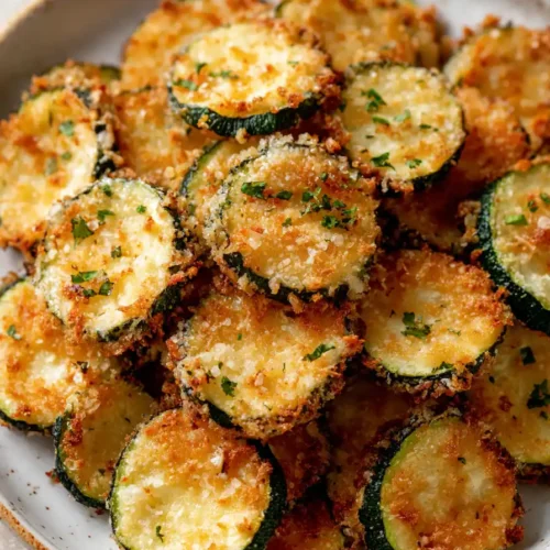 Air Fryer Zucchini Chips 5 Air fryer zucchini chips golden brown and crispy on white plate