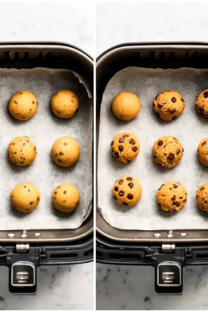 Betty Crocker Cookies Air Fryer 3 Betty Crocker air fryer cookies step by step dough balls parchment paper basket spacing