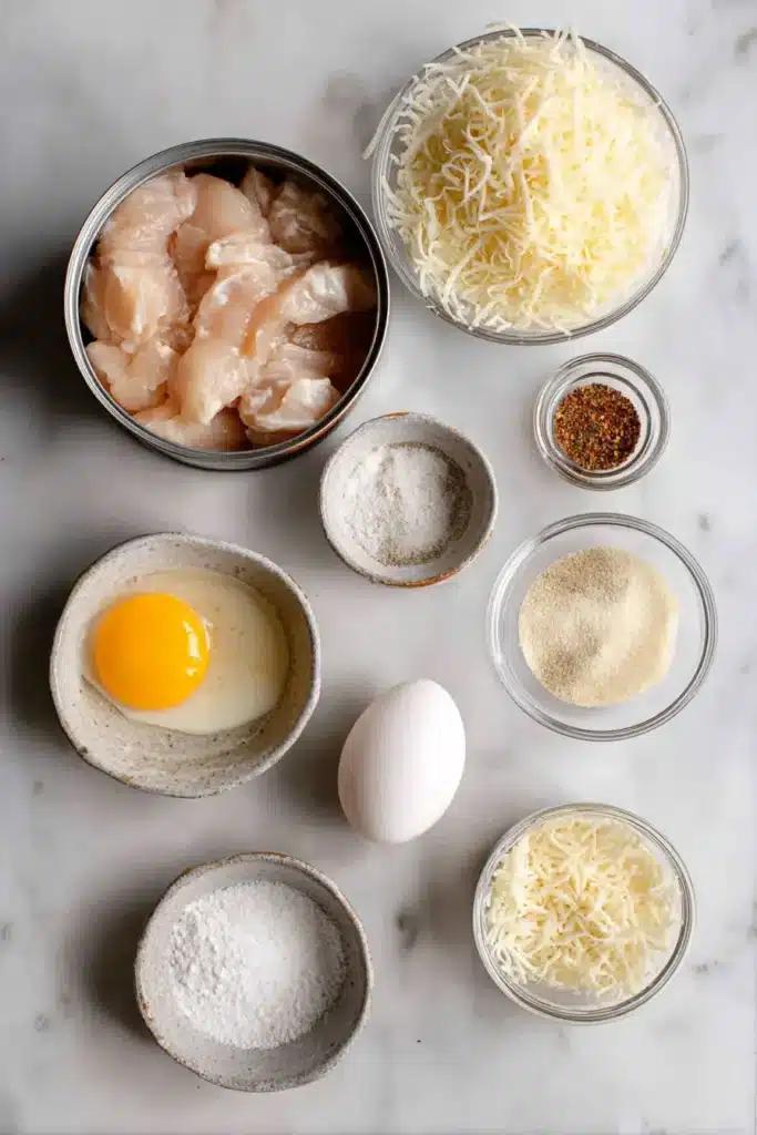 Canned Chicken Nuggets 2 Canned chicken nuggets ingredients including canned chicken, egg, and mozzarella cheese