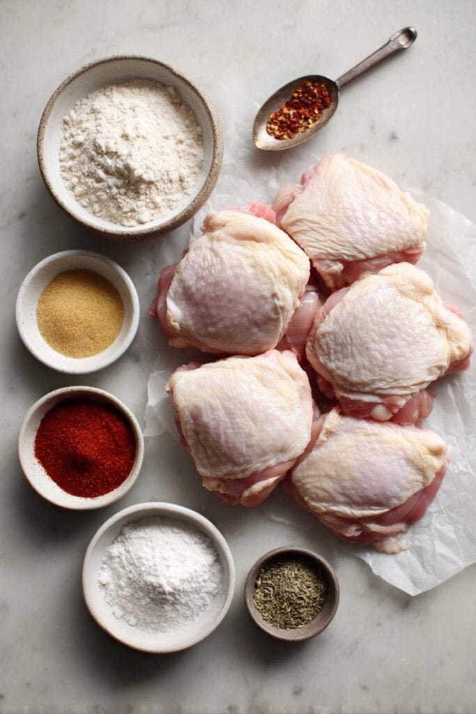ir fryer chicken thighs ingredients and seasonings layout