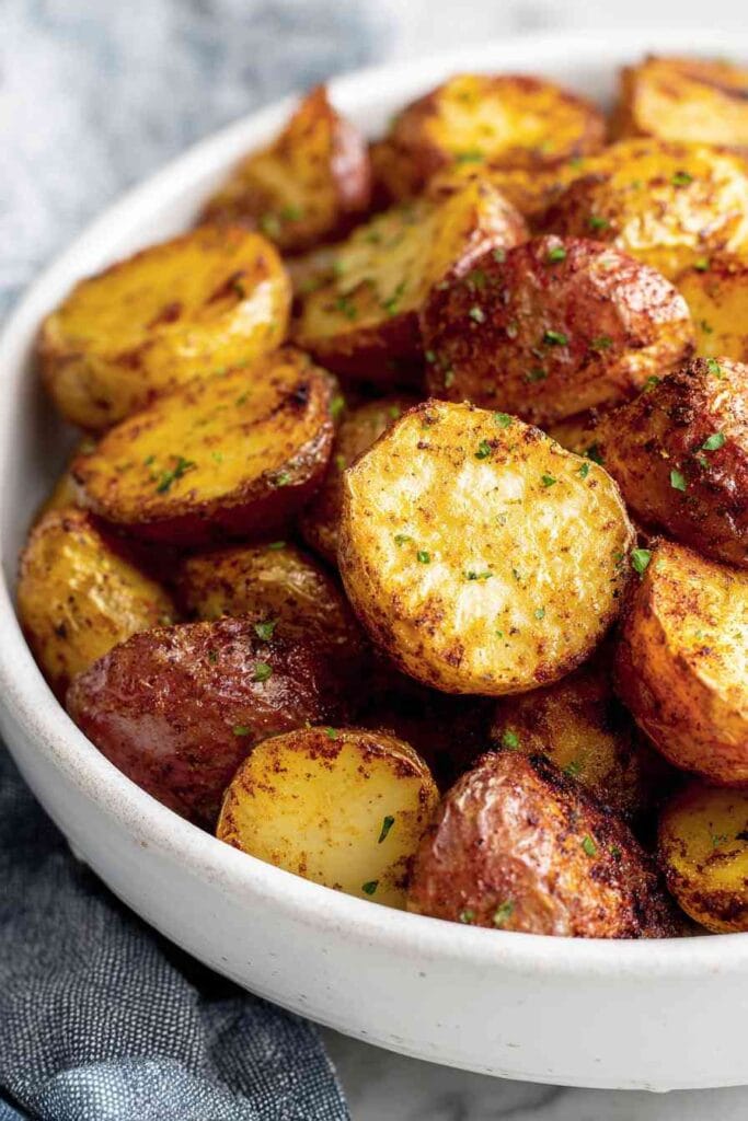 Crispy red potatoes in air fryer with rosemary