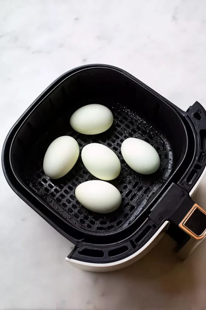 Eggs in Air Fryer 2 Step by step cooking process for eggs in air fryer showing before and after results
