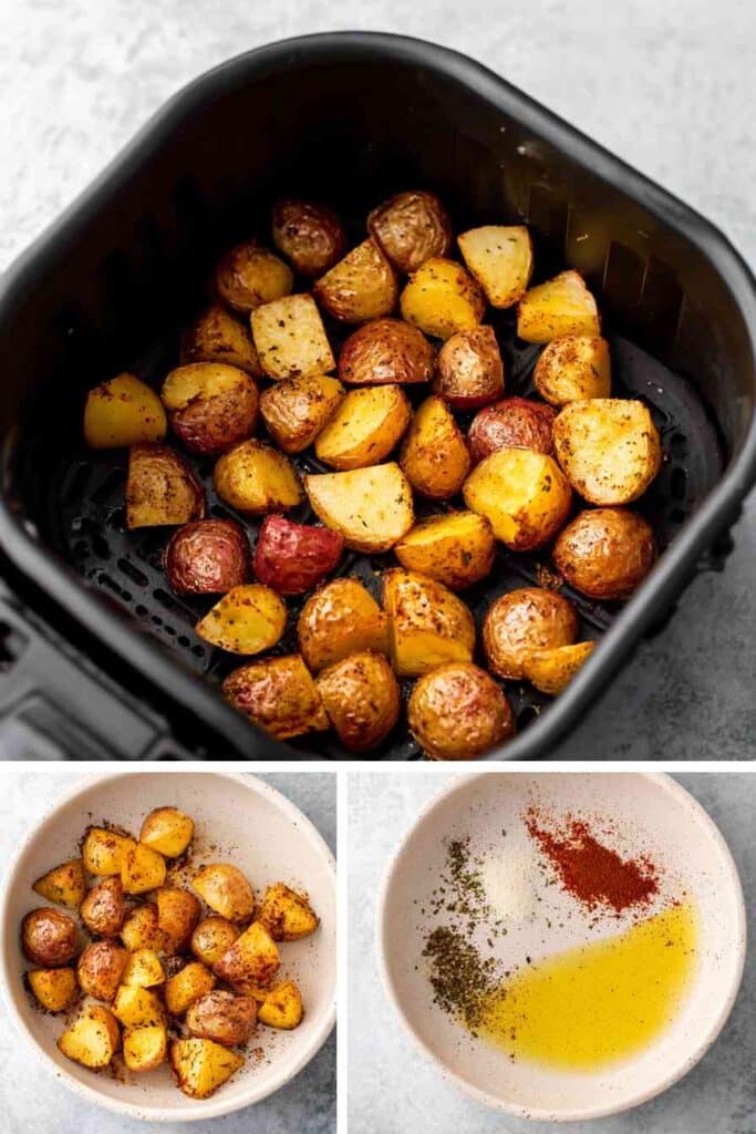 Red potatoes in air fryer basket